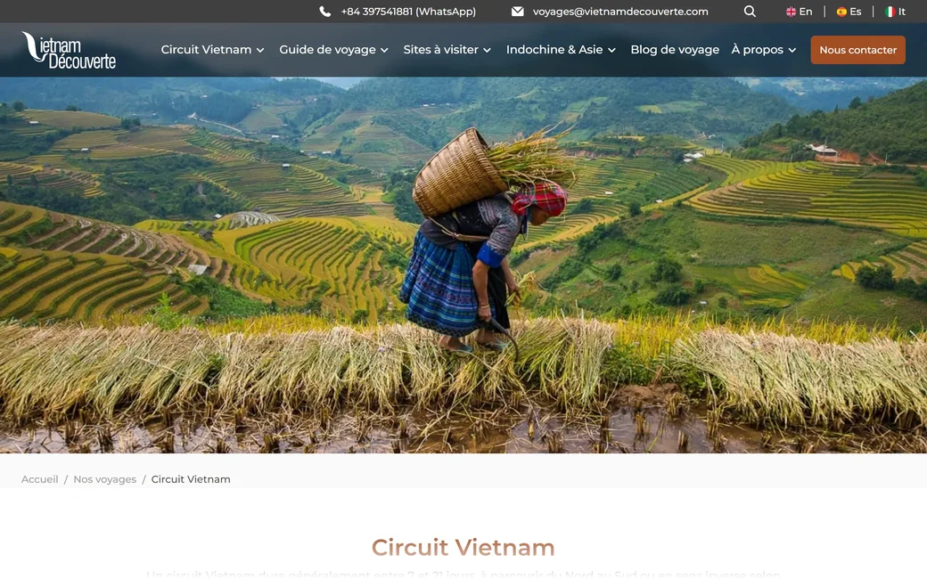 Capture de la page des circuits de Vietnam Découverte