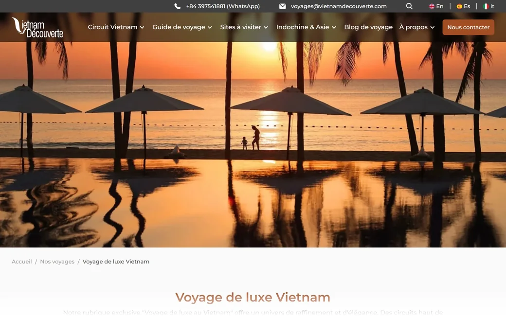 Capture de la rubrique luxe du site de Vietnam Découverte