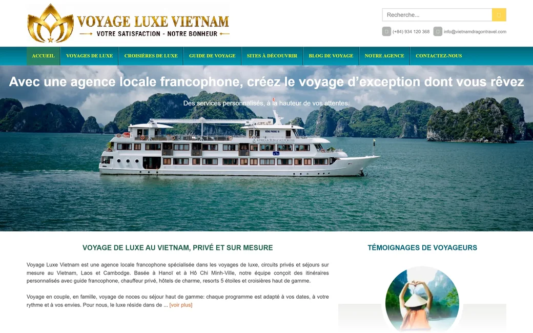 Capture de l'accueil du site luxe de Vietnam Dragon Travel