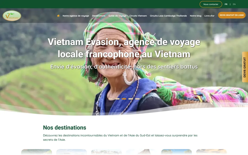 Capture de la page d'accueil de Vietnam Evasion