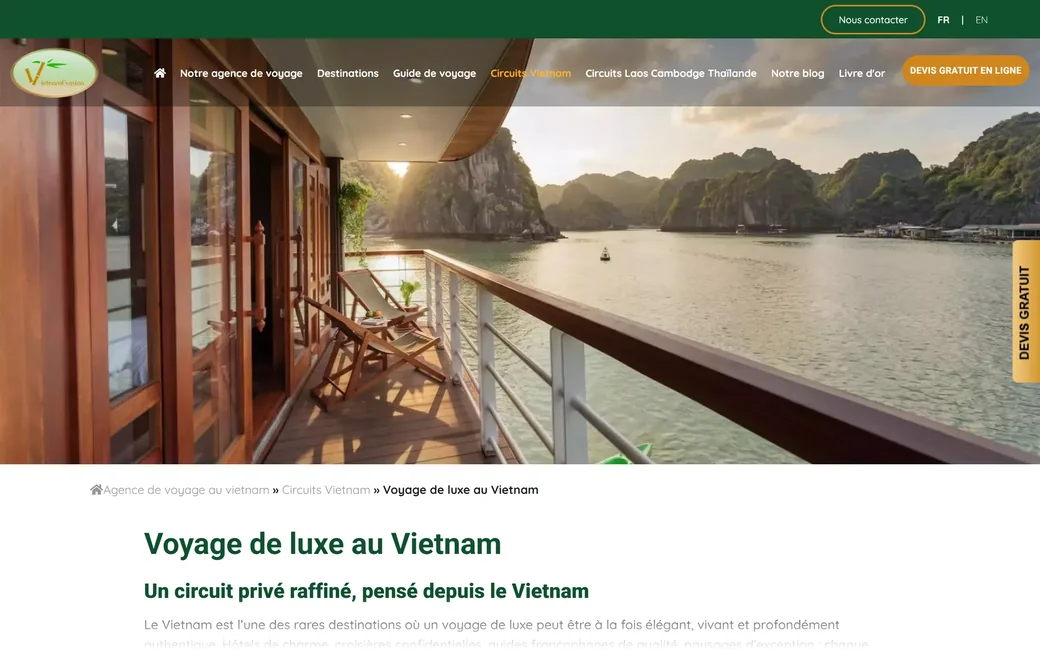 Capture de la page luxe du site de Vietnam Evasion