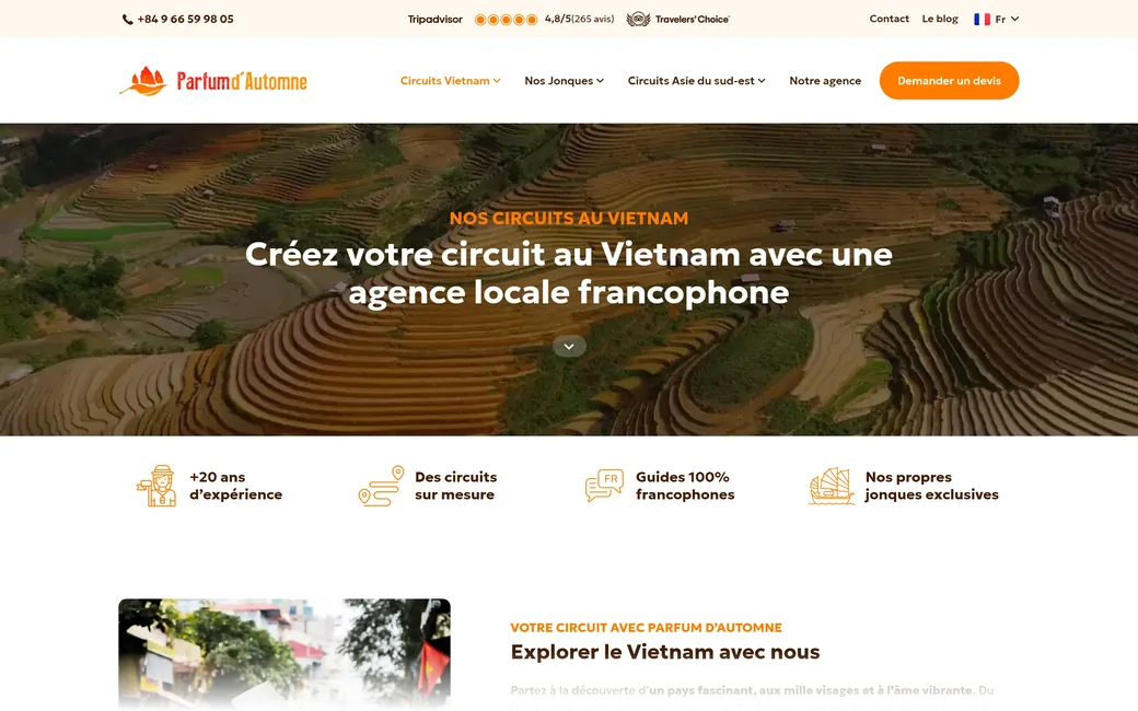 Capture de la page des circuits au Vietnam de Parfum d'Automne