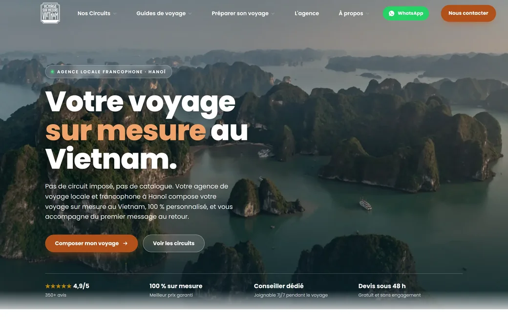 Capture de la page d'accueil de Voyage sur Mesure Vietnam